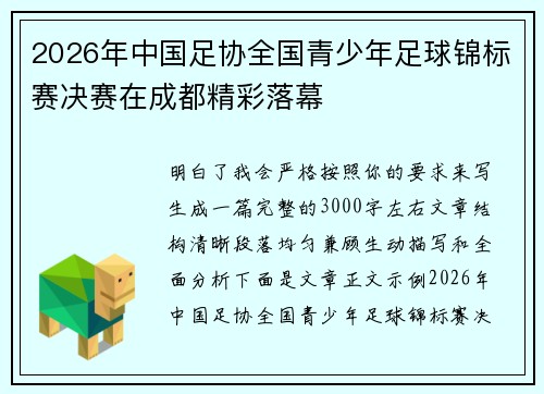 2026年中国足协全国青少年足球锦标赛决赛在成都精彩落幕